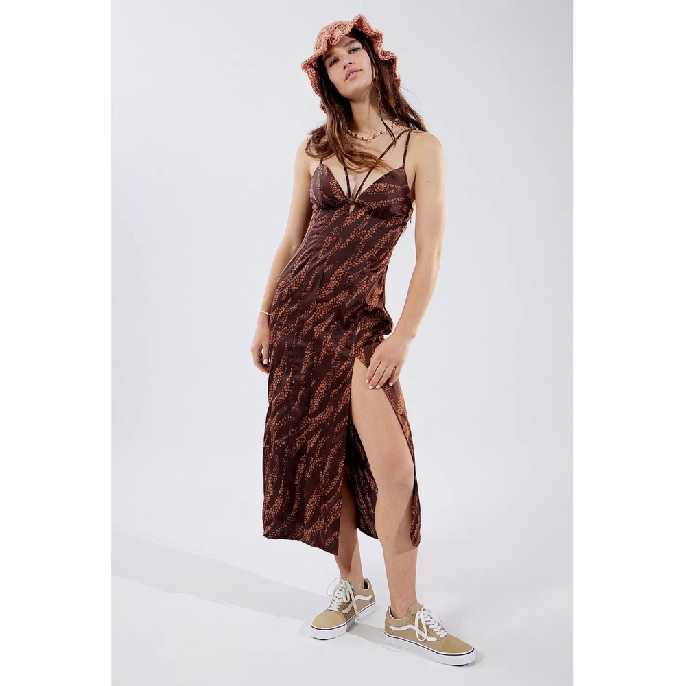 Urban Outfitters Brown Snakeskin Print Strappy Midi Dress Lace Up Back Small